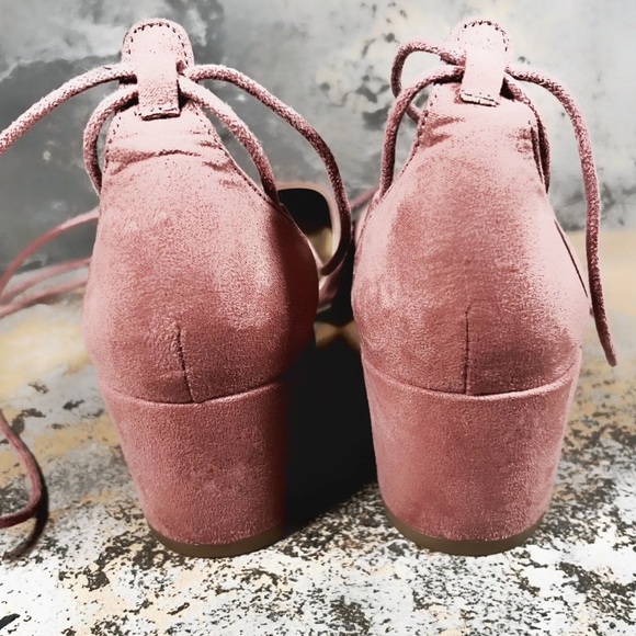 CHINESE LAUNDRY Heels Womens Size 5.5 Pink Suede Wrap Around Ankle Laced Ballet - Picture 6 of 8